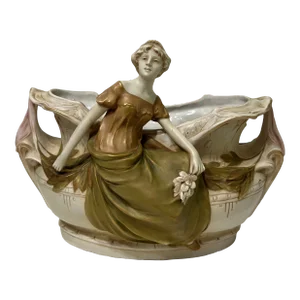Early 20th CenturyM Czech Royal Dux Bohemian Carved Porcelain Woman Sculpture