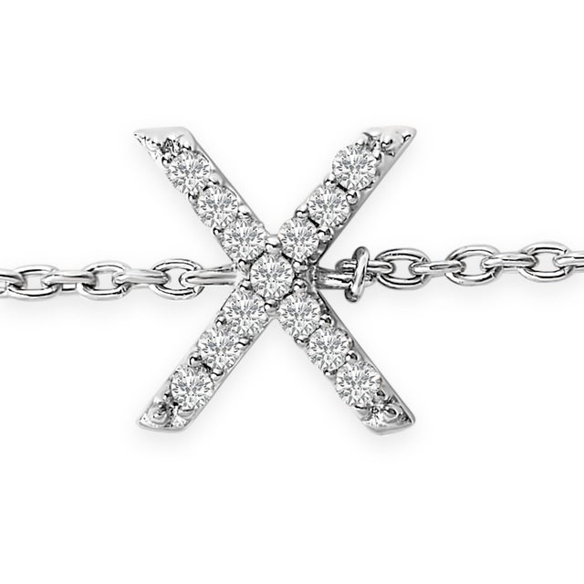 Contemporary 10K White Gold Diamond Accent "X" Initial Charm and Link Bracelet For Sale - Image 3 of 6