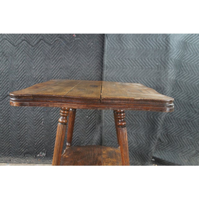 Wood Antique Eastlake Quartersawn Oak Square 2 Tier Eagle Claw Foot Parlor Table For Sale - Image 7 of 10