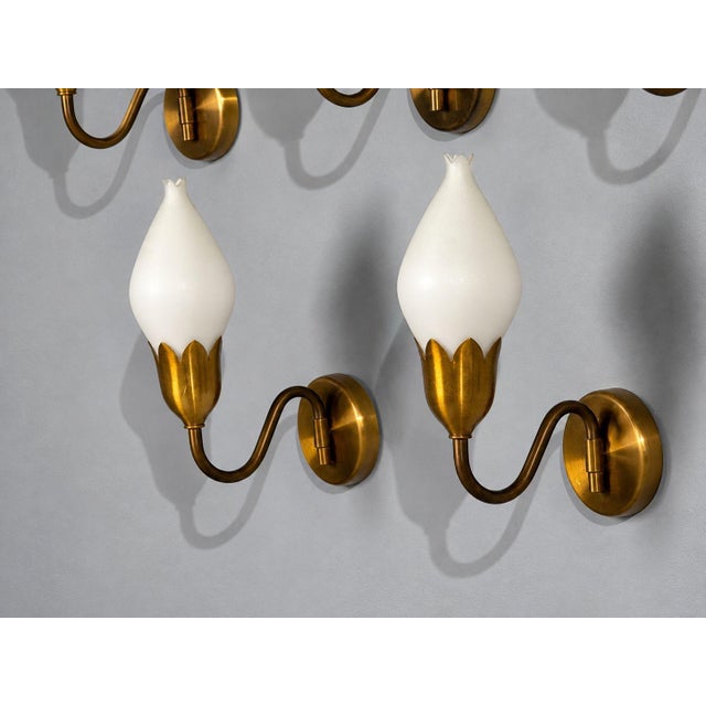 Brass Fog & Mørup, Eight Wall Lights, Brass, Glass, Denmark, 1950s For Sale - Image 8 of 15