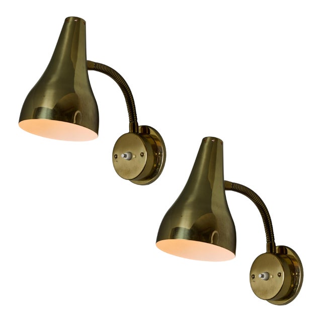 Pair of 1950s Perforated Brass Wall Lamps Attributed to Mauri Almari For Sale
