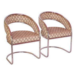 1970s Vintage Chrome Cantilever Dining Armchairs by Contemporary Shells Inc. - Set of 2 For Sale