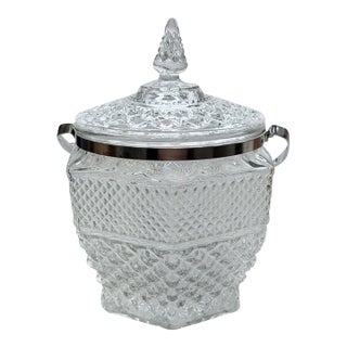 Vintage Anchor Hocking Wexford Covered Glass Ice Bucket With Metal Handle For Sale