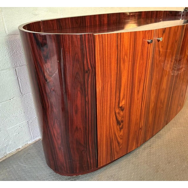1980s Vintage Rosewood Credenza | Mid-Century Modern Curved End Sideboard With Chrome Pulls | Danish Modern Polished Wood Storage Cabinet For Sale - Image 5 of 10