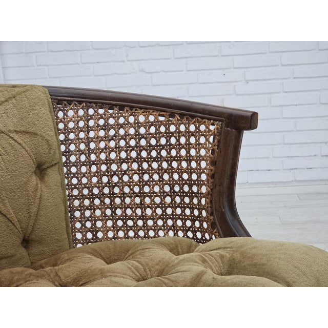 1950s, Danish easy chair. Original green furniture velour, furniture mesh, oak wood. Original good condition: no smells,...