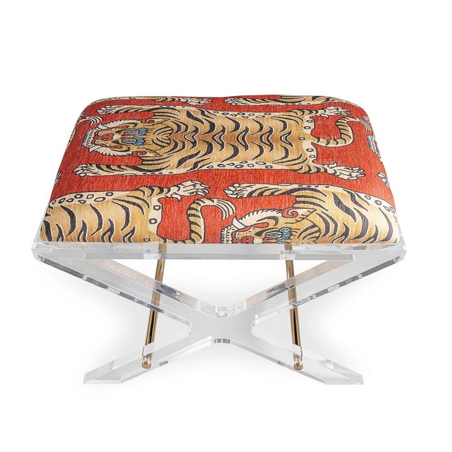 Mid-Century Modern Delano Gold Tiger Lucite X-Bench For Sale - Image 3 of 9