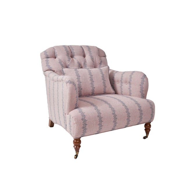 2020s Tufted Club Chair Upholstered in Ferrick Mason Anne Rose Blue Woven For Sale - Image 5 of 7