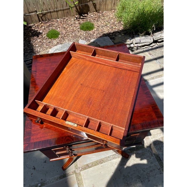 Brown Regency Quilted Mahogany Worktable With Pedestal Base, Early 19th Century For Sale - Image 8 of 10