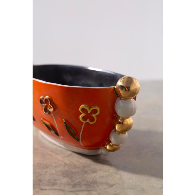 Mid-Century Modern Italian Ceramics Vase in Orange and Yellow by Pucci, 1950s For Sale - Image 3 of 9