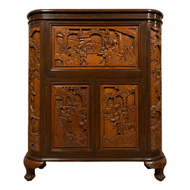 Carved Wooden Bar Cabinet, 1930s For Sale