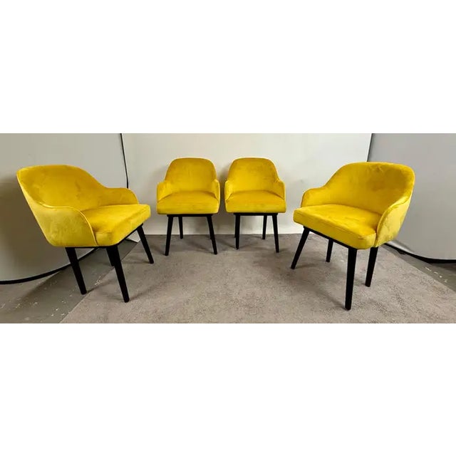 Mid-Century Modern Mid Century Modern Style Yellow Velvet & Ebony Dining or Side Chair, Set of 4 For Sale - Image 3 of 12