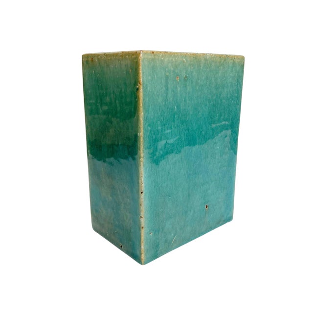 This exquisite 19th Century Chinese Export Porcelain vase showcases a stunning aqua green monochrome glaze, elegantly...