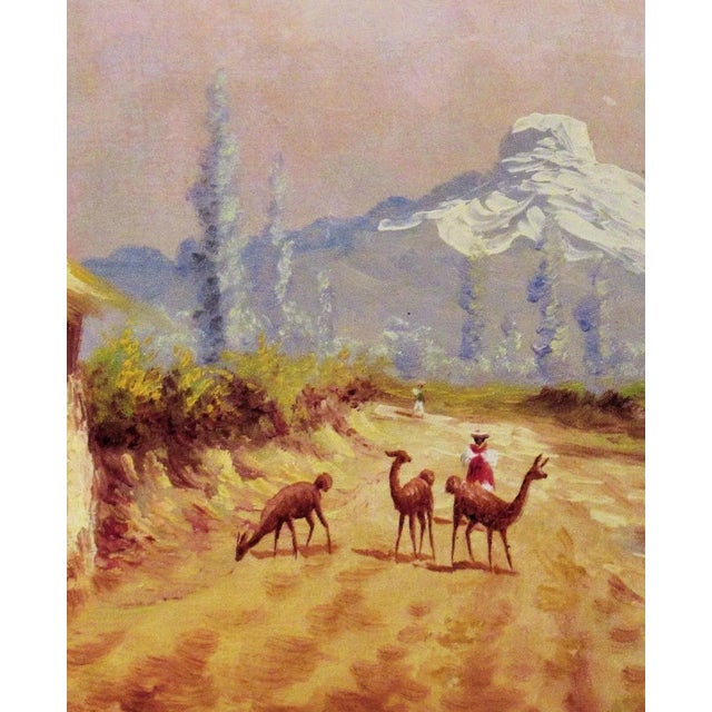 Impressionist Gustavo Moncayo, Landscape with Llamas For Sale - Image 3 of 6