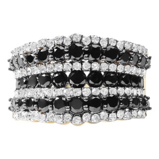 14K Yellow Gold Plated .925 Sterling Silver 1 3/4 Cttw Treated Black and White Alternating Diamond M, Size 8 For Sale