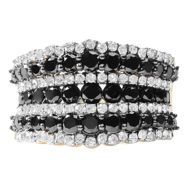 14K Yellow Gold Plated .925 Sterling Silver 1 3/4 Cttw Treated Black and White Alternating Diamond M, Size 8 For Sale
