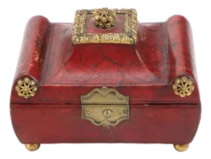 Antique Miniature English George III / Regency Red Leather Sewing Box With Ormolu Mounts - Early 19th Century