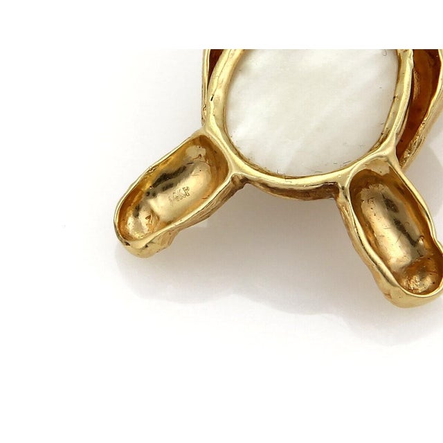 Mid 20th Century Mid 20th Century Diamond Mabe Pearl 14k Yellow Gold Bear Pin Brooch For Sale - Image 5 of 6