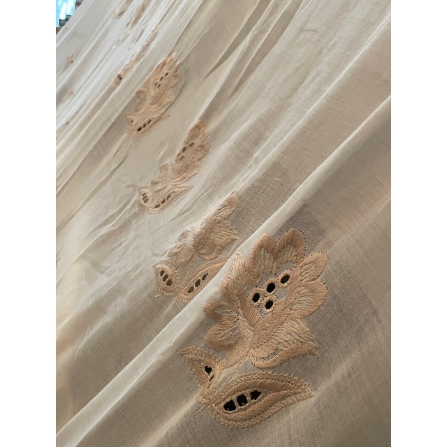 Pair of Vintage Embroidered Sheer Curtains – 76" X 90" Each – Floral Cutwork, Ivory Lace Panels For Sale In Richmond - Image 6 of 12