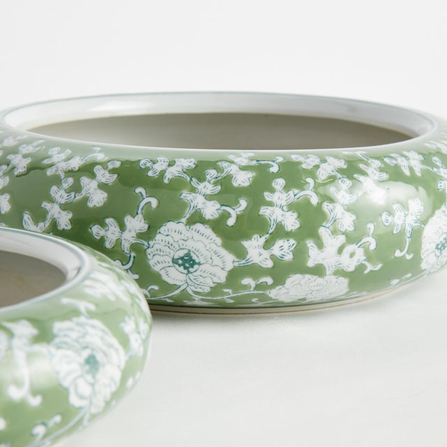 Chinoiserie Imperial Lotus Low Pots Large, Set Of 2 For Sale - Image 3 of 5