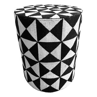 Vintage Black & White Yoruba Beaded Stool Table Large For Sale