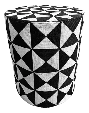 Vintage Black & White Yoruba Beaded Stool Table Large