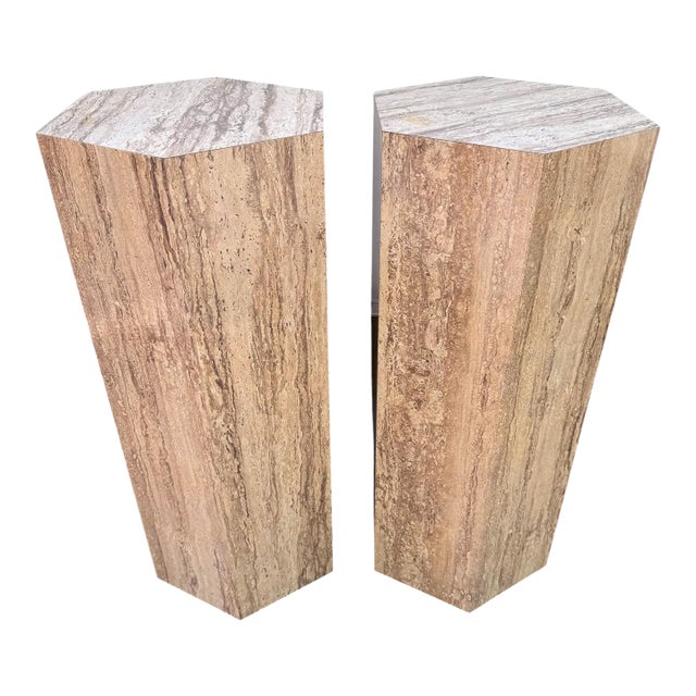 Mid 20th Century Postmodern Faux Travertine Laminate Pedestals - A Pair For Sale