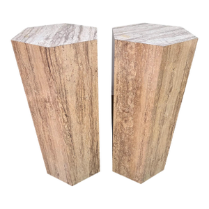 Mid 20th Century Postmodern Faux Travertine Laminate Pedestals - A Pair