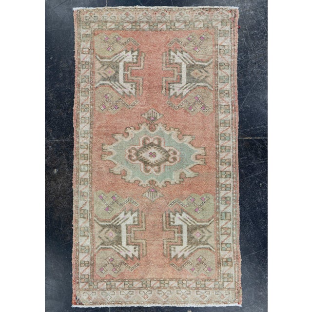 Salmon Turkish Mini Rug Oriental Hand Knotted Vintage Rug 1'9" x 3'2" #16895 For Sale - Image 8 of 8