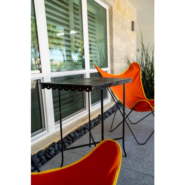 Vintage Folding Metal Garden Table With Removable Tray Top – Scalloped Edge Bistro Table, Indoor Outdoor Accent For Sale - Image 9 of 11