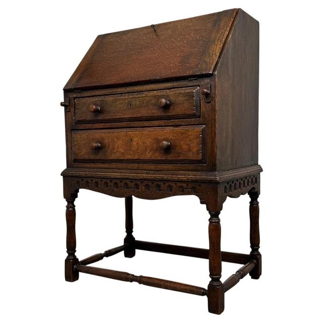 Vintage Writing Bureau in Oak For Sale - Image 6 of 14