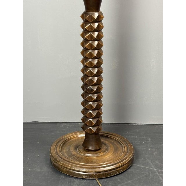 1950s Mid-Century Brutalist Art Deco Floor French Wood Turned Lamp in the Style of Charles Dudouyt, 1950s For Sale - Image 5 of 14
