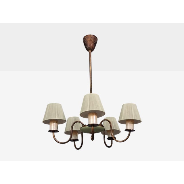 1950s 1950s Nordiska Kompaniet, Chandelier, Green Lacquered Wood, Brass For Sale - Image 5 of 13