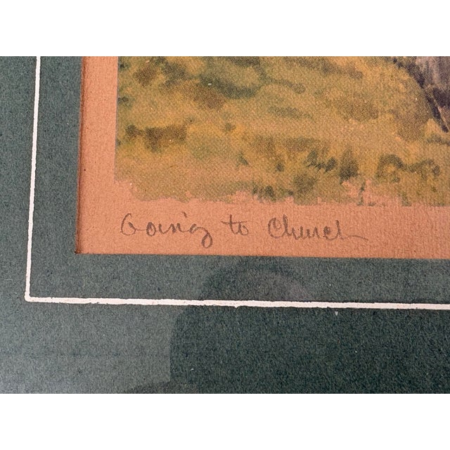 “Going to Church” – Antique Signed Framed American Watercolor, C. 1917 For Sale - Image 4 of 10