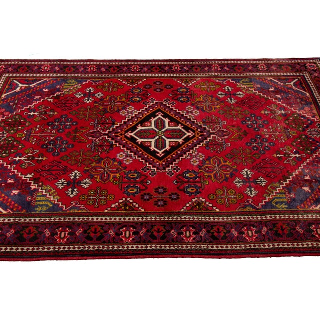 Vintage Persian Joshegan Handmade Red Medallion Wool Rug For Sale - Image 4 of 9