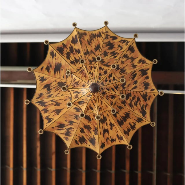 Metal Vintage Art Deco Two-Tiers Upside Down Umbrella Ceiling Chandelier With Faux Tortoiseshell For Sale - Image 7 of 8