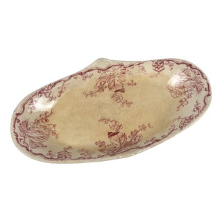 Oval Pink Earthenware Fontainebleau Serving Dish with Side Handle from KG Lunéville, 19th Century For Sale