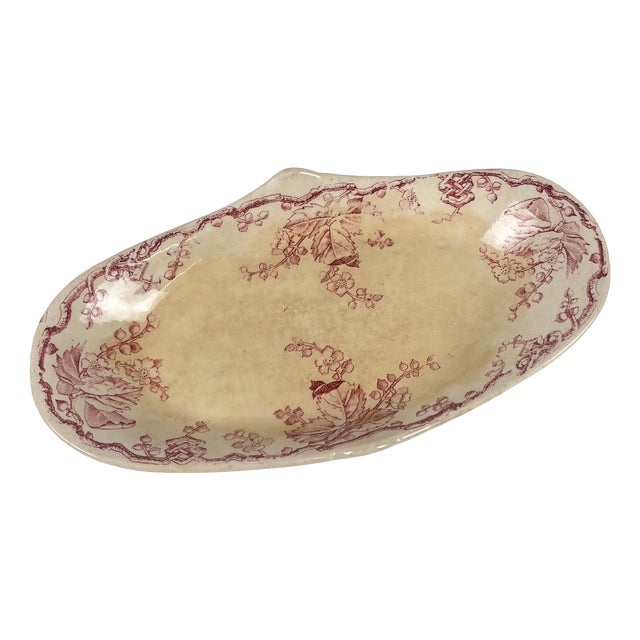 Oval Pink Earthenware Fontainebleau Serving Dish with Side Handle from KG Lunéville, 19th Century For Sale