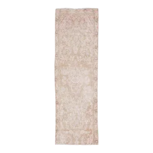 1960s Vintage Persian Hamadan Shabby Chic Brown Handmade Floral Wool Runner