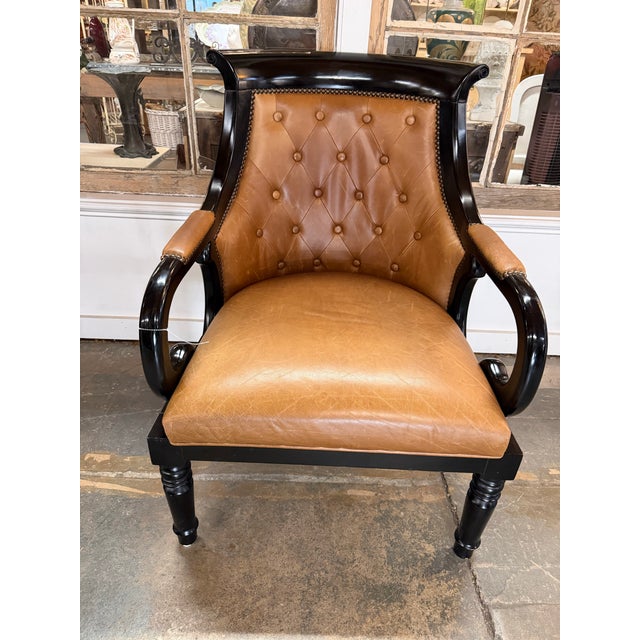 Traditional Antique Regency Style Tufted Leather Armchair For Sale - Image 3 of 7