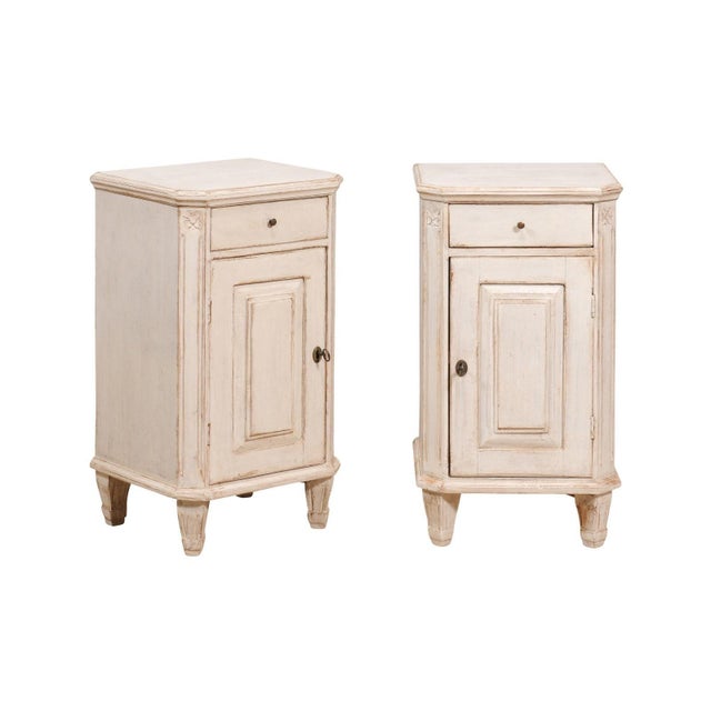 Late 19th Century Swedish Gustavian 1880s Light Gray Nightstands with Drawers and Doors - A Pair For Sale - Image 5 of 12