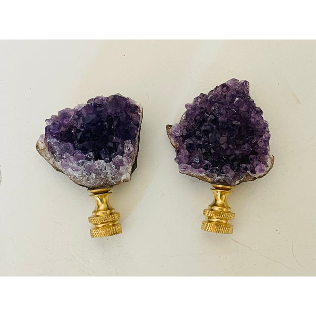 Nice pair of amethyst geode lamp finials on brass bases.