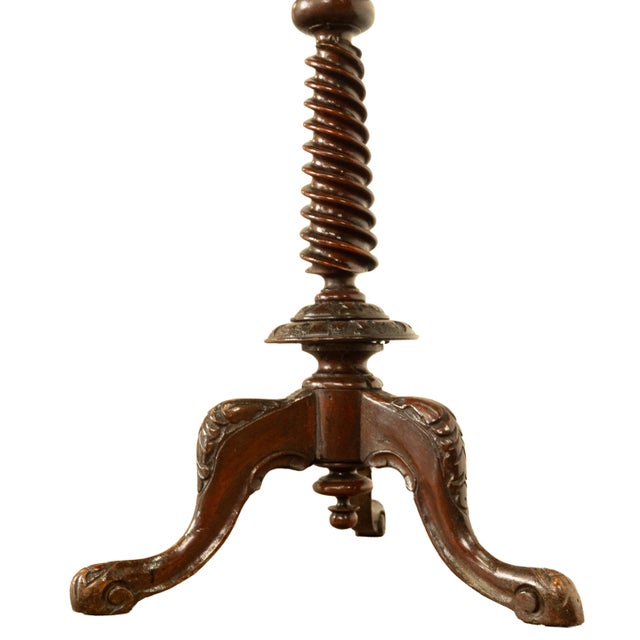 Antique Irish Carved Burl Walnut Spiral Twist Pedestal Tripod Wine Table 1860 For Sale - Image 17 of 18