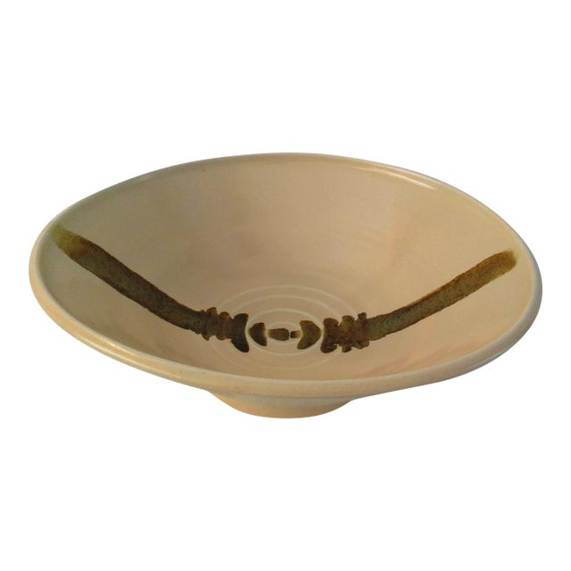 1990s Southwestern Pale Pink Abstract Pottery Bowl For Sale