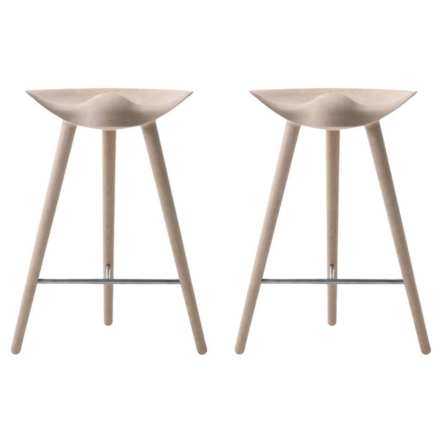 Set of Oak and Stainless Steel Counter Stools by Lassen For Sale
