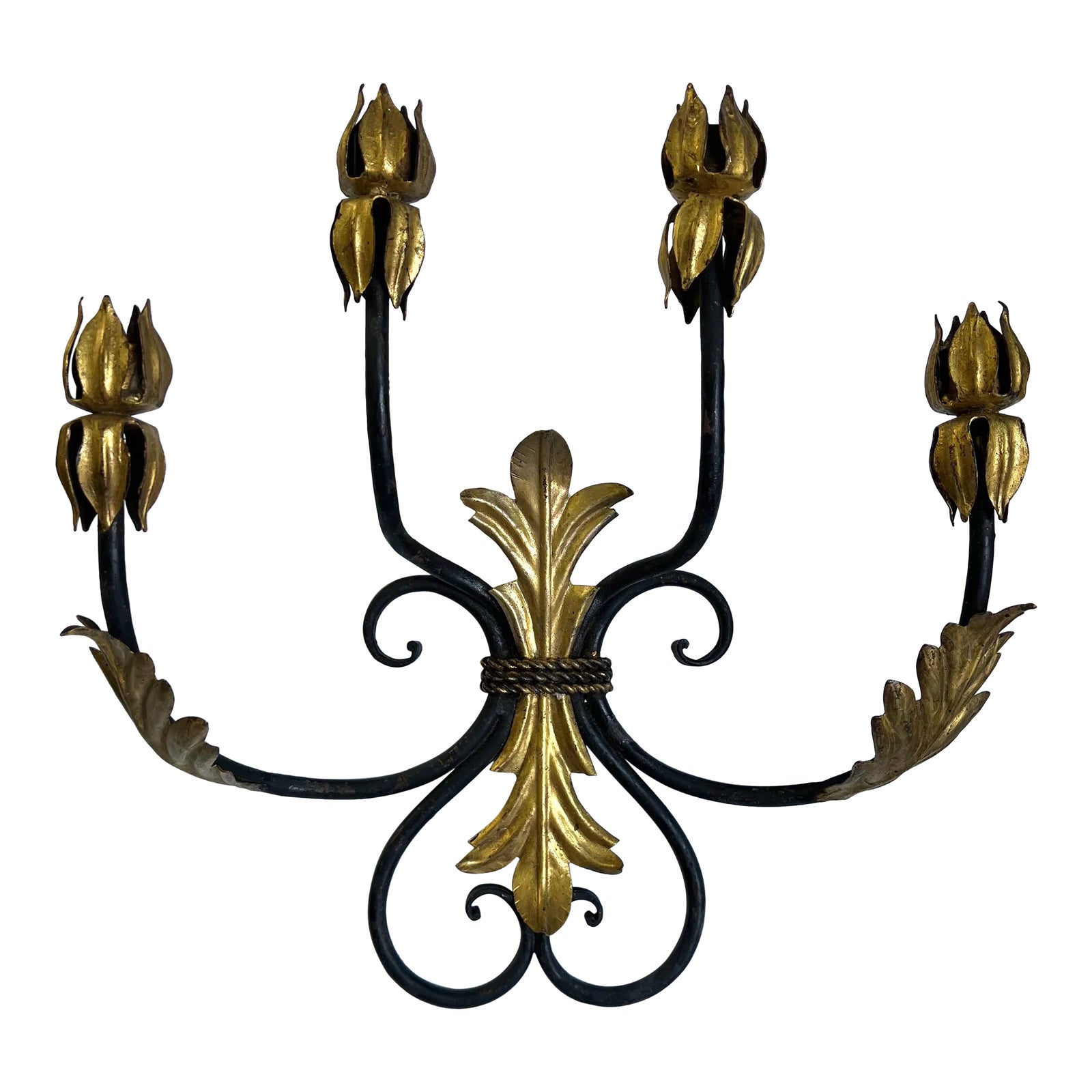 Vintage Fleur De Lis Gilt Iron Candle Wall Sconce | Chairish