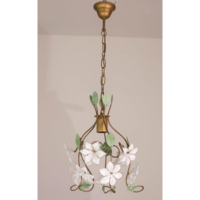 Vintage Murano Style Chandelier White Flowers, 1980 For Sale - Image 9 of 10