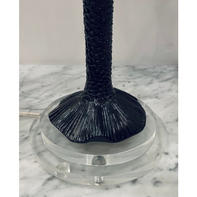 Stylish Currey & Company Organic Modern Black lacquer Botanical Table Lamp, stacked acrylic base, showroom floor sample