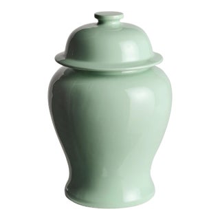 Koa Wide Lidded Ginger Jar Small, Soft Green For Sale