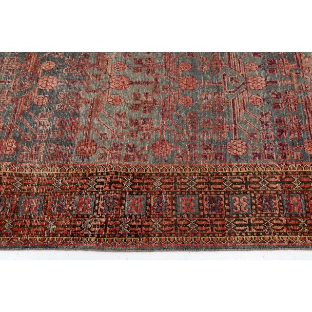 Slate Gray Antique Khotan Rug With Pomegranate Motif in Muted Terracotta & Slate Gray, Wool Area Rug For Sale - Image 8 of 10
