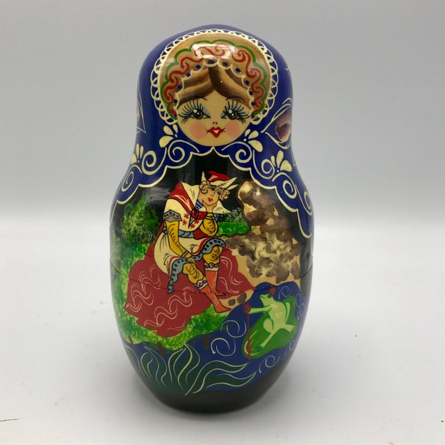 Vintage Hand Painted Signed Matryoshka With Fairy Tale Theme 10 Piece